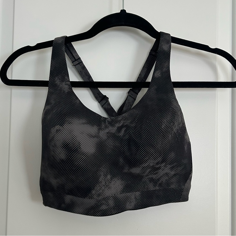 Athleta Advance Sports Bra Nebula Black Gray Dot Camo Pattern